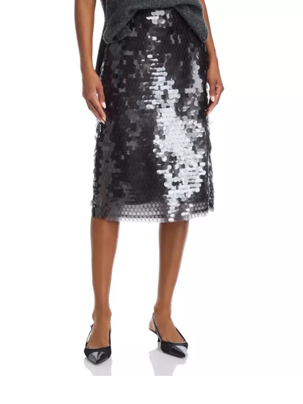 NWT WAYF Sz X-Small Grey Silver Sequin Glam Pencil Midi Formal Skirt Ret $98!